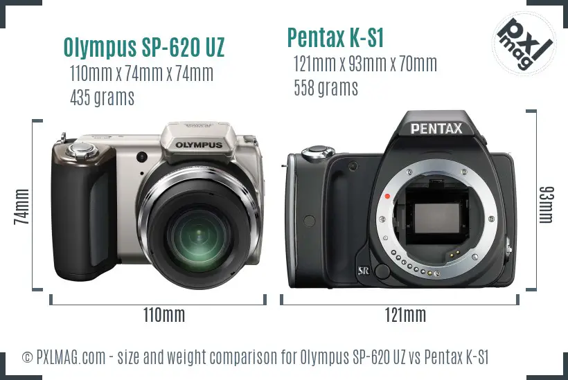 Olympus SP-620 UZ vs Pentax K-S1 size comparison