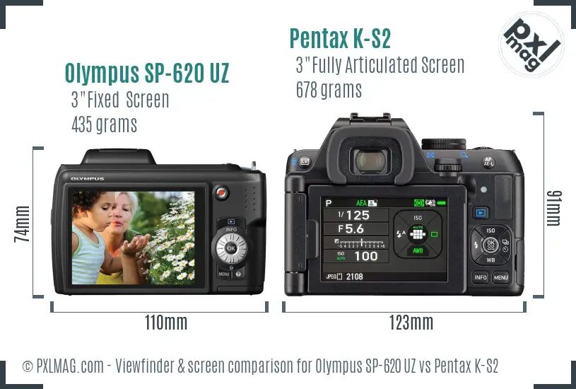 Olympus SP-620 UZ vs Pentax K-S2 Screen and Viewfinder comparison