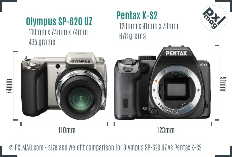 Olympus SP-620 UZ vs Pentax K-S2 size comparison
