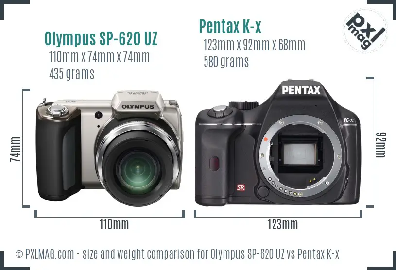 Olympus SP-620 UZ vs Pentax K-x size comparison