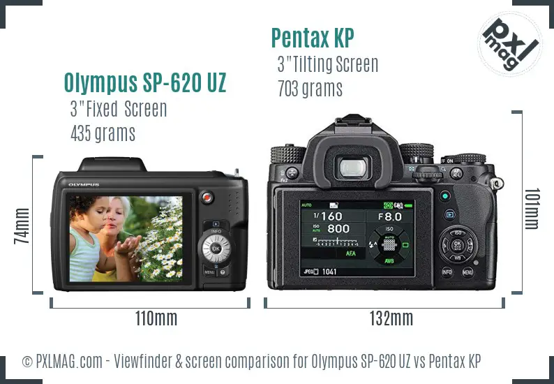 Olympus SP-620 UZ vs Pentax KP Screen and Viewfinder comparison