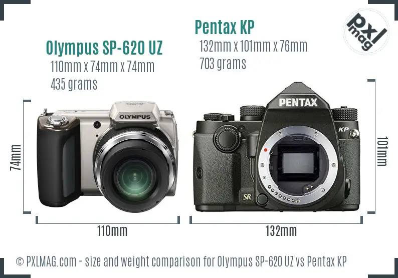 Olympus SP-620 UZ vs Pentax KP size comparison