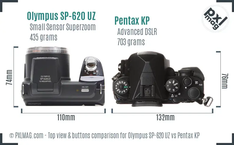 Olympus SP-620 UZ vs Pentax KP top view buttons comparison