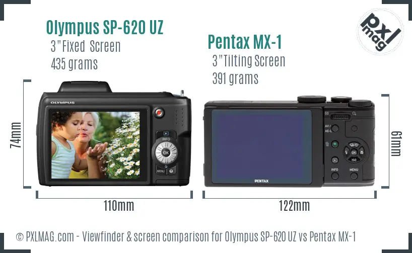 Olympus SP-620 UZ vs Pentax MX-1 Screen and Viewfinder comparison