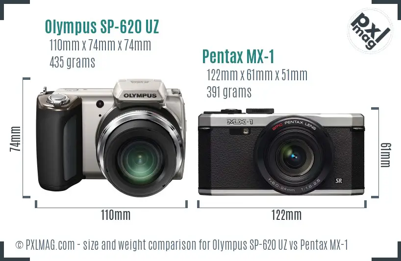 Olympus SP-620 UZ vs Pentax MX-1 size comparison