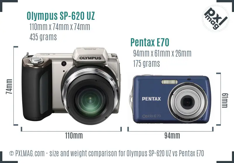 Olympus SP-620 UZ vs Pentax E70 size comparison