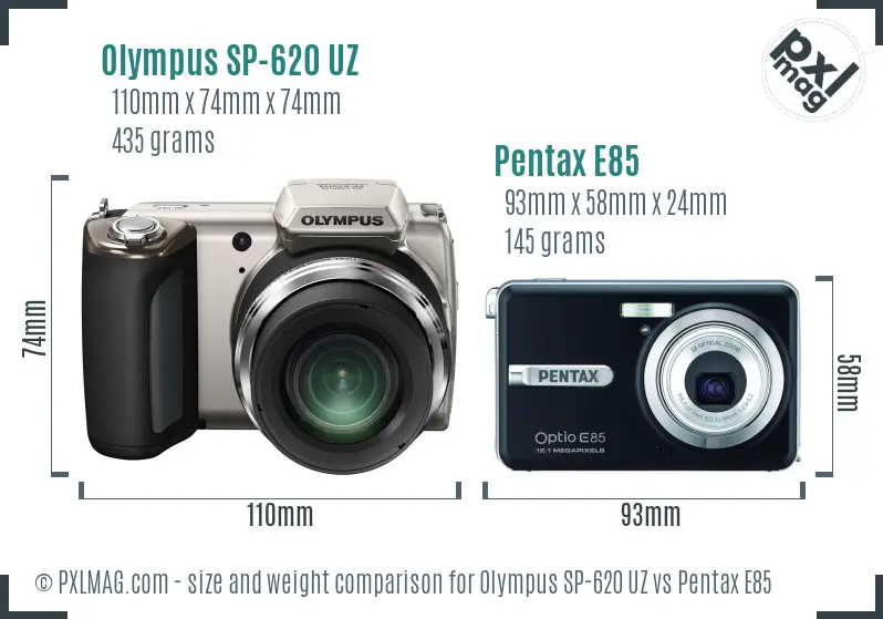 Olympus SP-620 UZ vs Pentax E85 size comparison