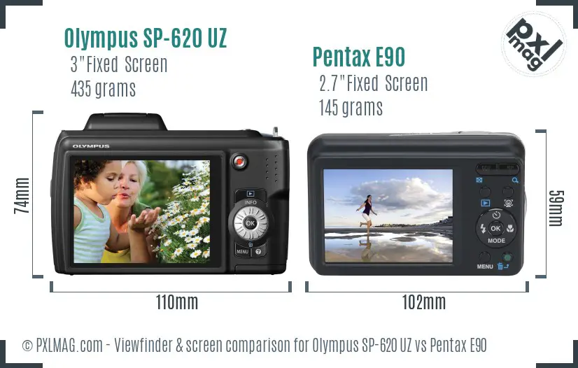 Olympus SP-620 UZ vs Pentax E90 Screen and Viewfinder comparison