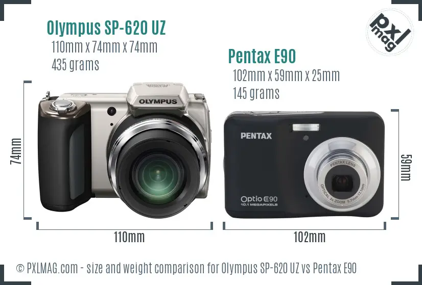 Olympus SP-620 UZ vs Pentax E90 size comparison