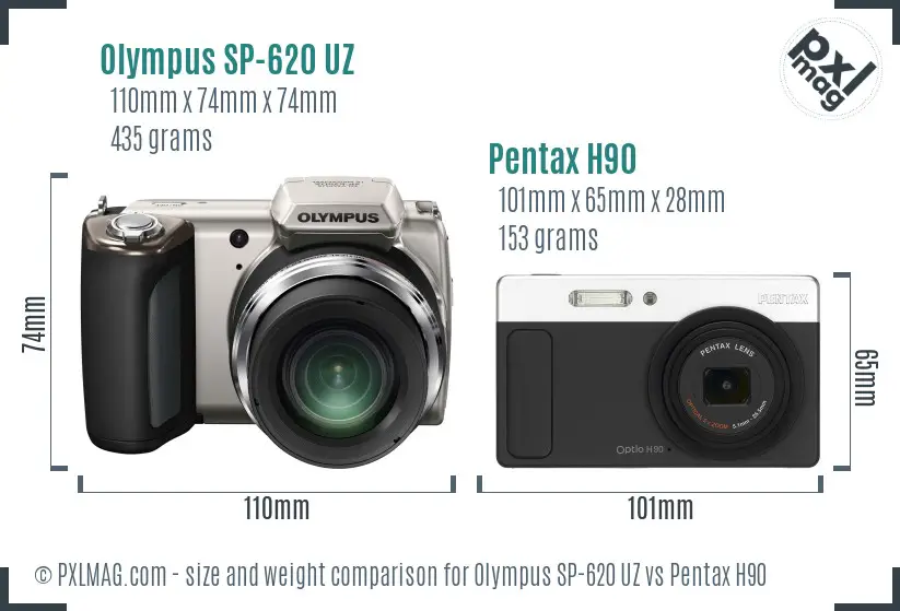 Olympus SP-620 UZ vs Pentax H90 size comparison