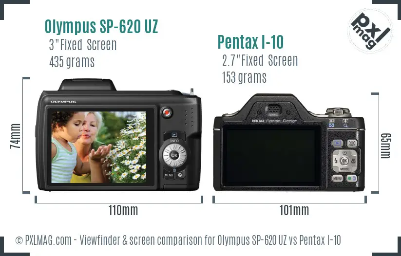 Olympus SP-620 UZ vs Pentax I-10 Screen and Viewfinder comparison