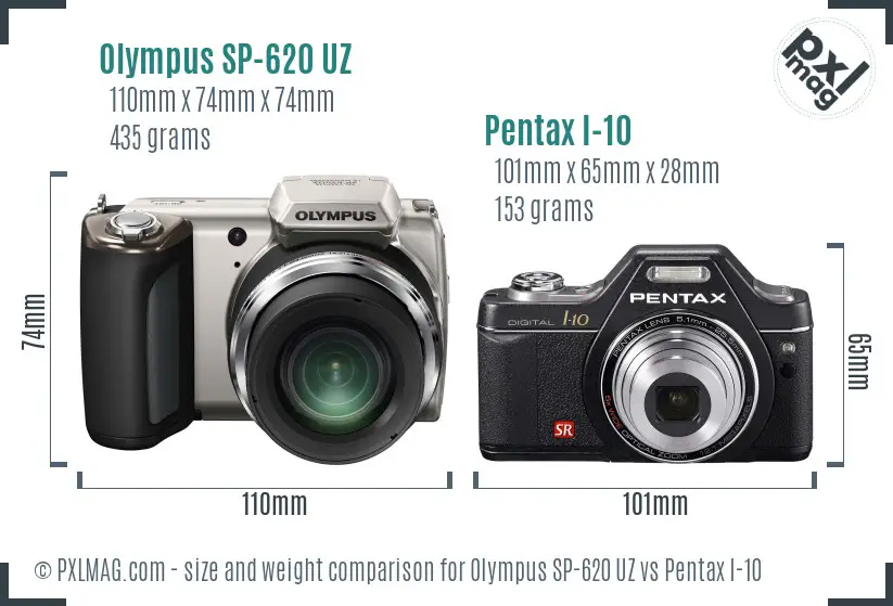 Olympus SP-620 UZ vs Pentax I-10 size comparison