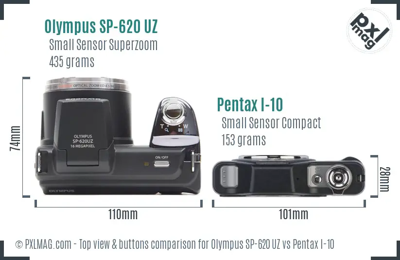 Olympus SP-620 UZ vs Pentax I-10 top view buttons comparison