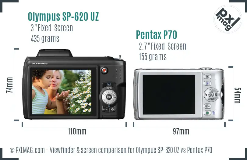Olympus SP-620 UZ vs Pentax P70 Screen and Viewfinder comparison