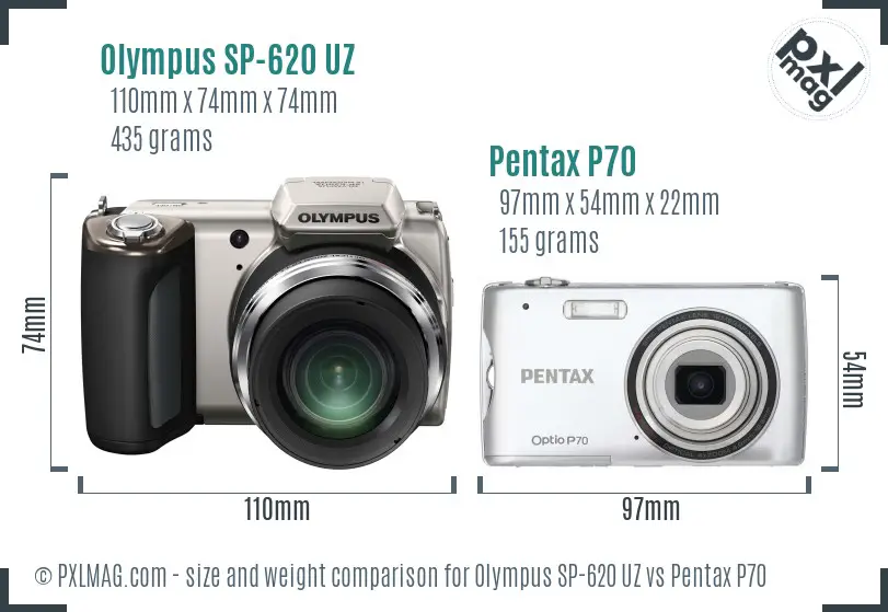 Olympus SP-620 UZ vs Pentax P70 size comparison