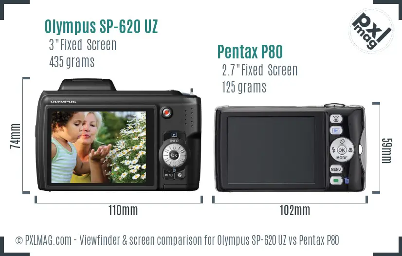 Olympus SP-620 UZ vs Pentax P80 Screen and Viewfinder comparison