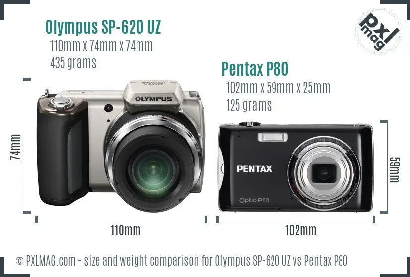 Olympus SP-620 UZ vs Pentax P80 size comparison