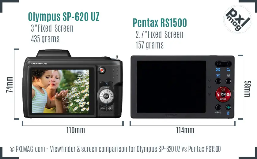 Olympus SP-620 UZ vs Pentax RS1500 Screen and Viewfinder comparison
