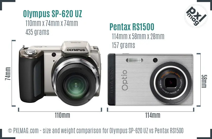 Olympus SP-620 UZ vs Pentax RS1500 size comparison
