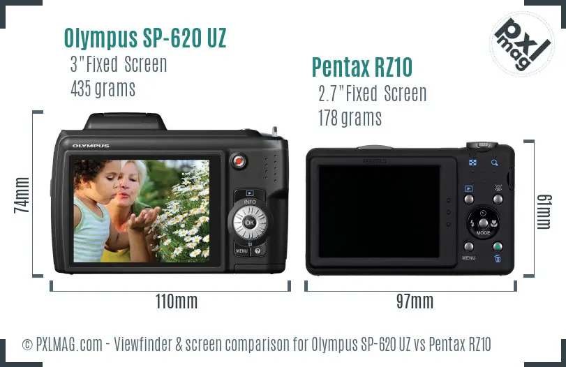 Olympus SP-620 UZ vs Pentax RZ10 Screen and Viewfinder comparison