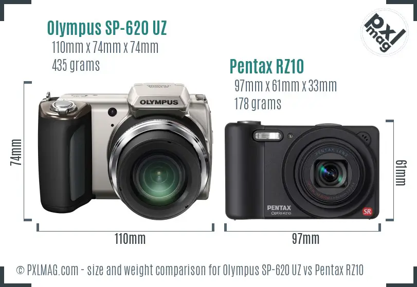 Olympus SP-620 UZ vs Pentax RZ10 size comparison