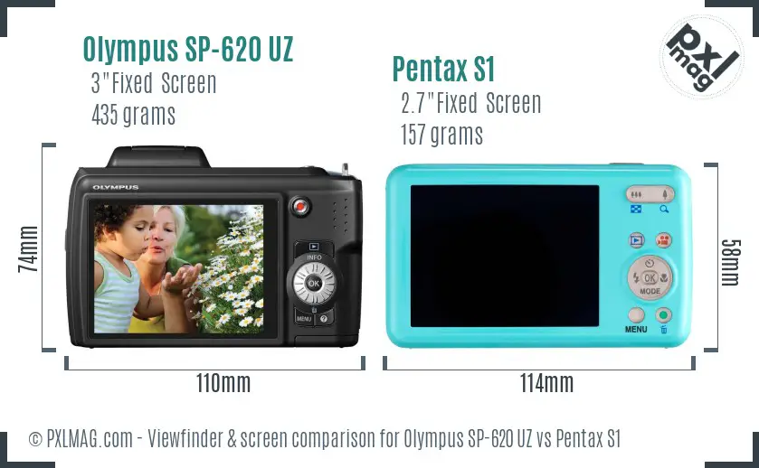 Olympus SP-620 UZ vs Pentax S1 Screen and Viewfinder comparison