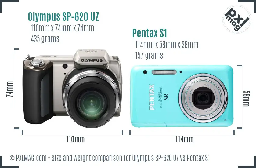 Olympus SP-620 UZ vs Pentax S1 size comparison