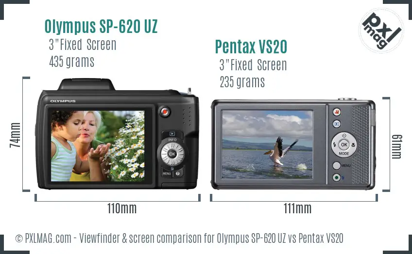 Olympus SP-620 UZ vs Pentax VS20 Screen and Viewfinder comparison