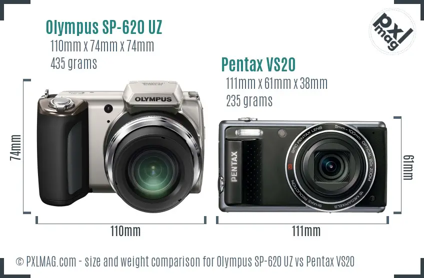 Olympus SP-620 UZ vs Pentax VS20 size comparison