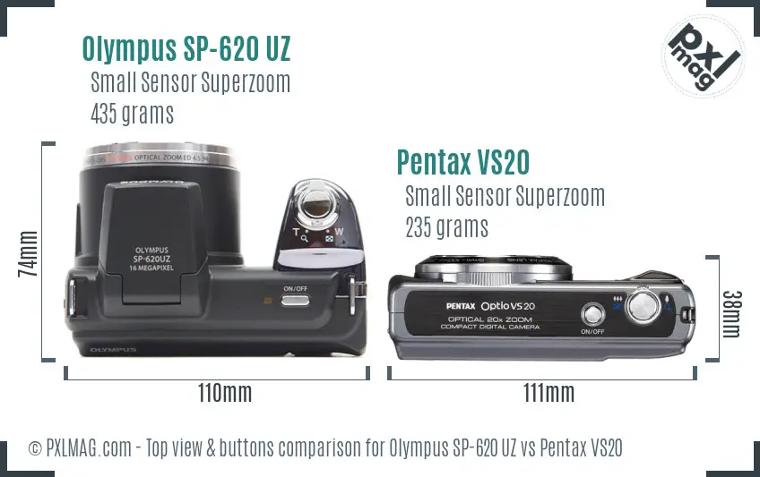 Olympus SP-620 UZ vs Pentax VS20 top view buttons comparison