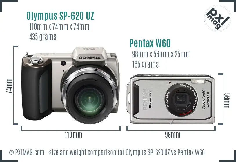 Olympus SP-620 UZ vs Pentax W60 size comparison