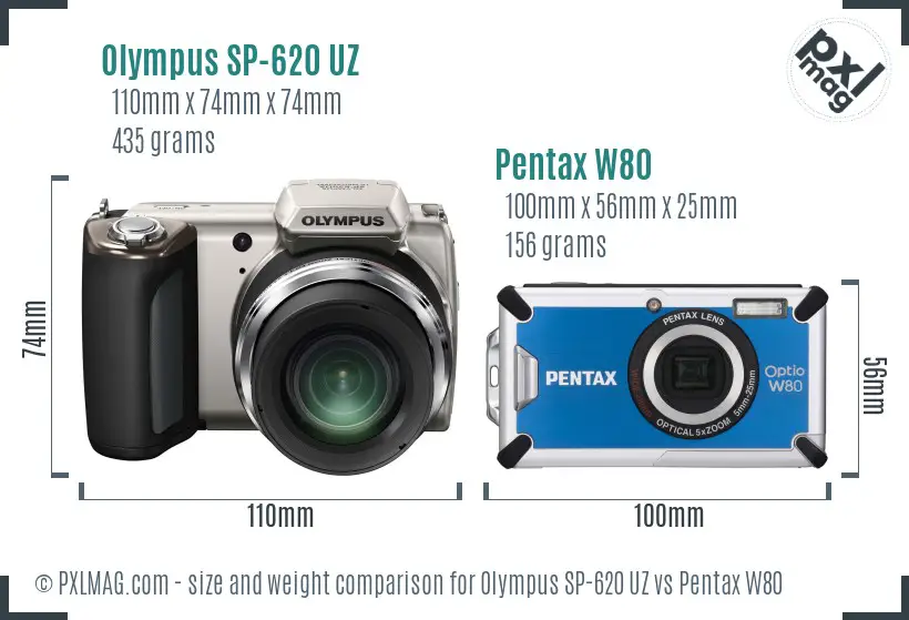 Olympus SP-620 UZ vs Pentax W80 size comparison