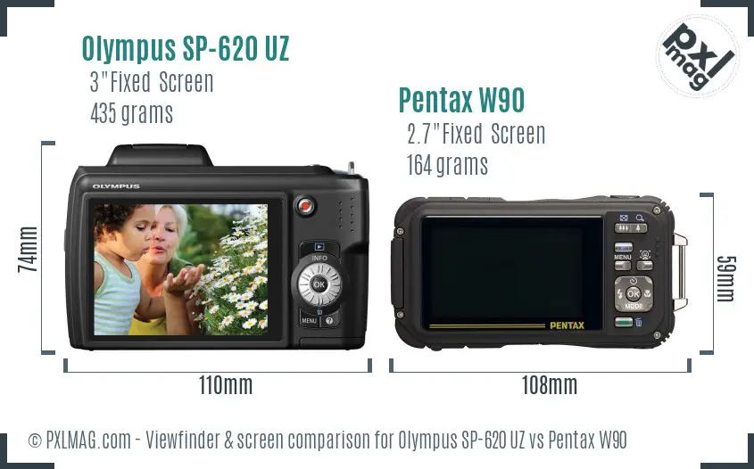 Olympus SP-620 UZ vs Pentax W90 Screen and Viewfinder comparison