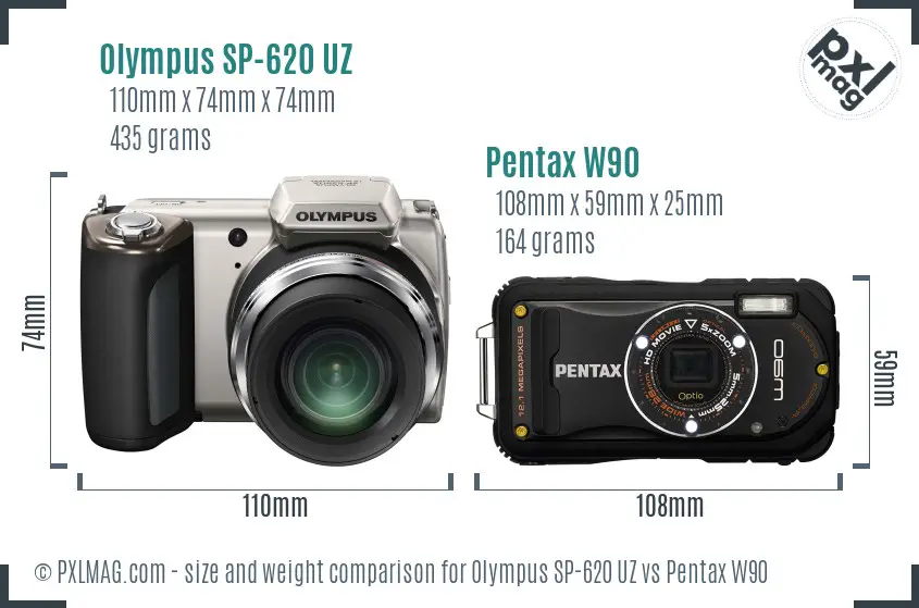 Olympus SP-620 UZ vs Pentax W90 size comparison