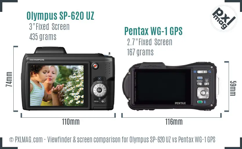 Olympus SP-620 UZ vs Pentax WG-1 GPS Screen and Viewfinder comparison