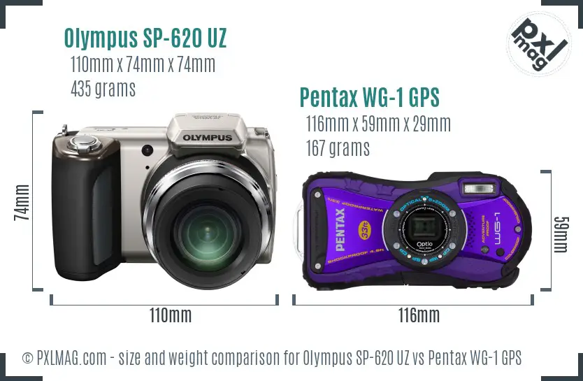 Olympus SP-620 UZ vs Pentax WG-1 GPS size comparison