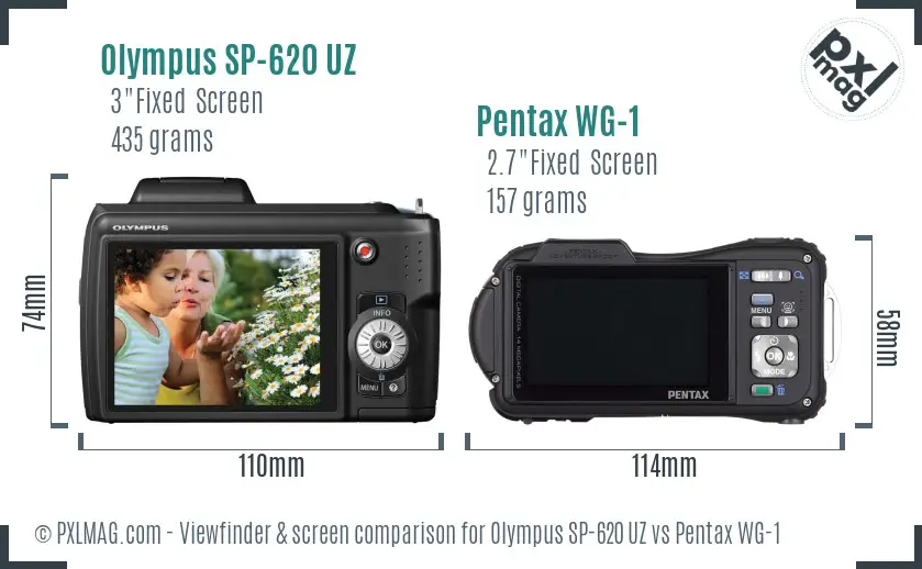 Olympus SP-620 UZ vs Pentax WG-1 Screen and Viewfinder comparison
