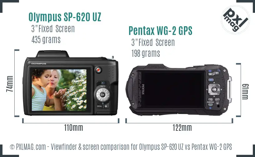 Olympus SP-620 UZ vs Pentax WG-2 GPS Screen and Viewfinder comparison