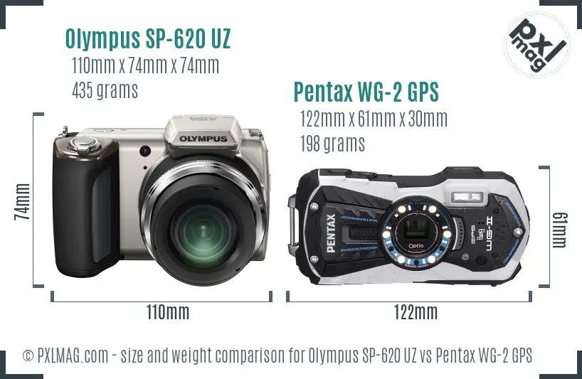 Olympus SP-620 UZ vs Pentax WG-2 GPS size comparison