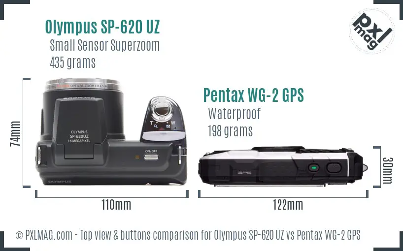 Olympus SP-620 UZ vs Pentax WG-2 GPS top view buttons comparison