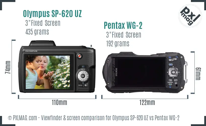 Olympus SP-620 UZ vs Pentax WG-2 Screen and Viewfinder comparison