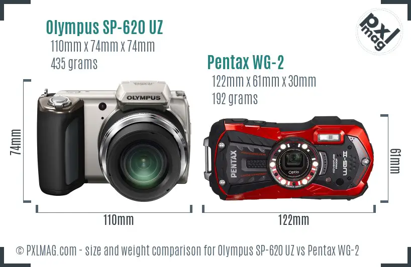 Olympus SP-620 UZ vs Pentax WG-2 size comparison
