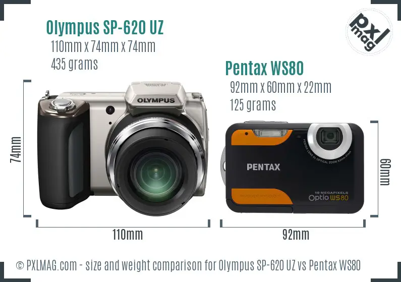 Olympus SP-620 UZ vs Pentax WS80 size comparison