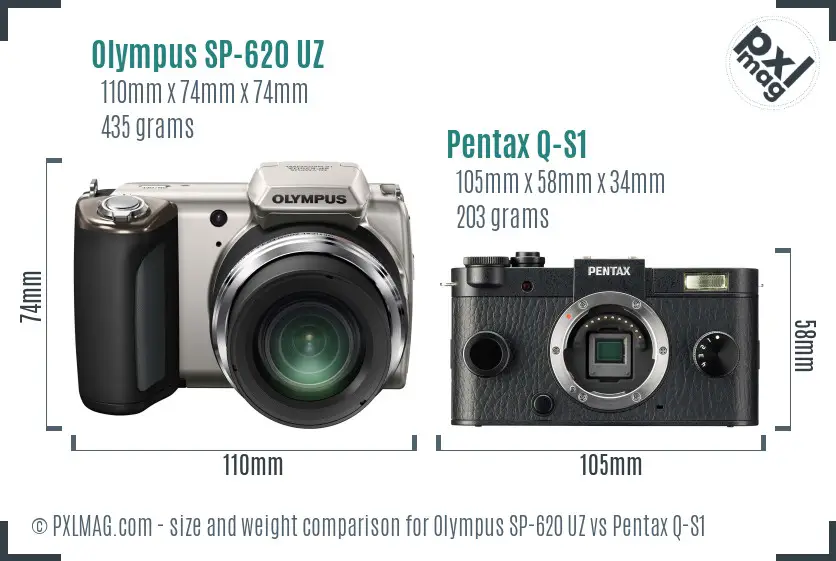 Olympus SP-620 UZ vs Pentax Q-S1 size comparison