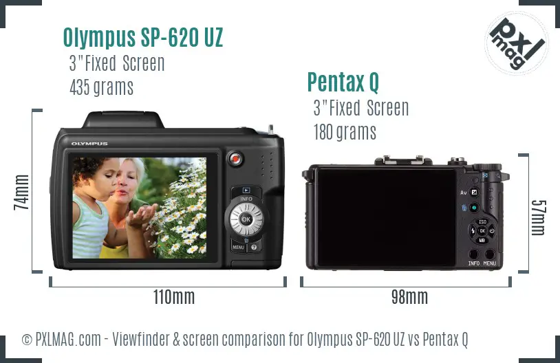Olympus SP-620 UZ vs Pentax Q Screen and Viewfinder comparison