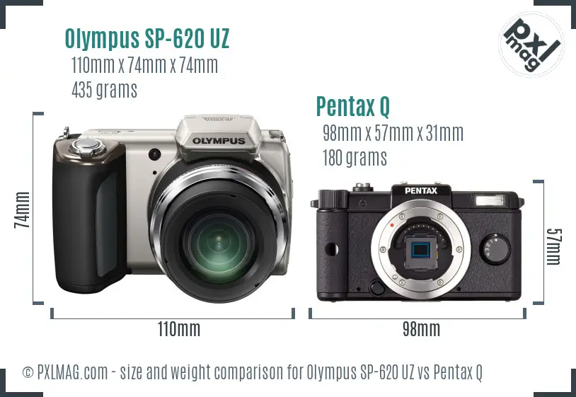 Olympus SP-620 UZ vs Pentax Q size comparison