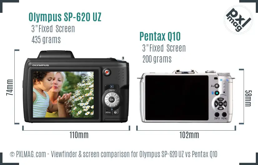 Olympus SP-620 UZ vs Pentax Q10 Screen and Viewfinder comparison