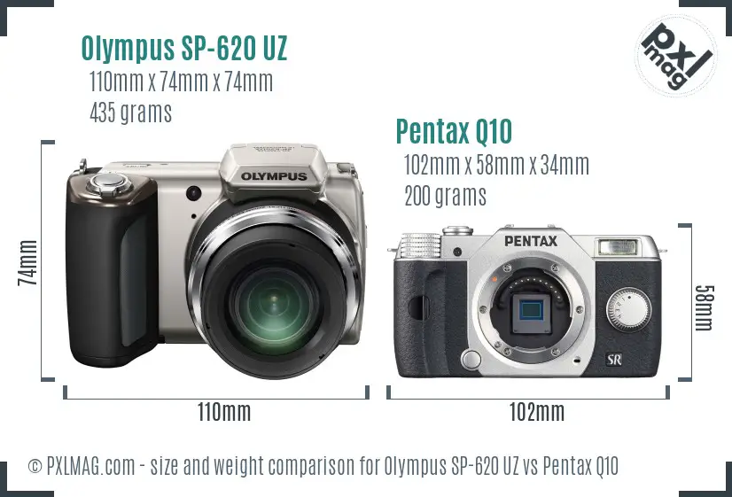 Olympus SP-620 UZ vs Pentax Q10 size comparison