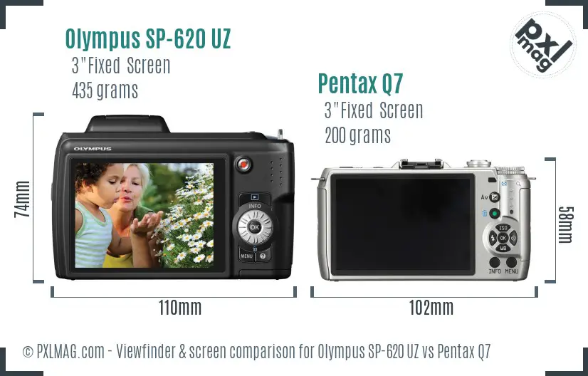 Olympus SP-620 UZ vs Pentax Q7 Screen and Viewfinder comparison