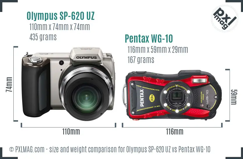 Olympus SP-620 UZ vs Pentax WG-10 size comparison Olympus SP-620 UZ vs Pentax WG-10 size comparison